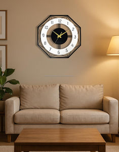 Reloj de Pared Moderno de Cuarzo Analógico Redondo con Marco Metálico Octagonal Negro y Detalles Dorados para un Diseño Contemporáneo y Elegante - Product Image 3