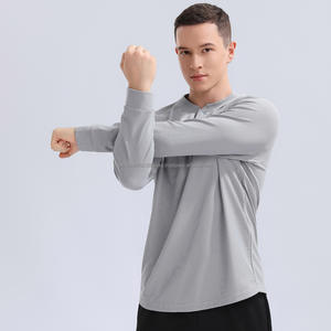T-shirt 100% polyester à manches longues, t-shirt de compression pour homme, vêtements de sport, t-shirts personnalisés avec boutons, t-shirts unis pour impression - Product Image 3