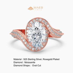 แหวนหมั้นทรงวงรีประดับมอยส์ซาไนต์ 14K โรสโกลด์ ของขวัญเครื่องประดับเจ้าสาวสุดหรูสำหรับผู้หญิง เทรนด์อเมริกา - Product Image 6