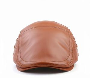 Premium Genuine Cowhide Leather Flat Cap – Vintage Ivy Driving <b>Hat</b> for Men - Product Image 1