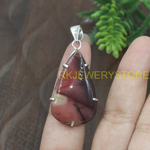 Pendentif en argent avec jaspe mookaïte naturel, fait main, cabochon en forme de goutte, bijou en pierre précieuse, cadeau unique de designer, pierre de guérison unisexe - Product Image 5