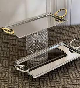 Plateau de présentation décoratif finition or, plateau design finition argent, plateau moderne pour aliments secs et collations, finition laiton et argent - Product Image 2