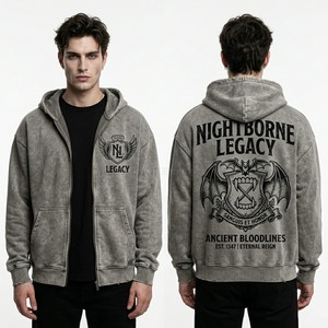 Vintage Wash Zip Hoodie Heavyweight Streetwear Custom Crest Graphic Print Hoody Acid Wash Cotton Zipper Sweatshirt Manufacturer - Product Image 1