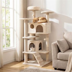 Árbol para Gatos de Lujo de 52 Pulgadas de Altura, Torre de Juego para Múltiples Gatos con Perchas, Condominios y Postes Rascadores de Sisal - Mueble Beige para Escalar para Gatos - Product Image 1