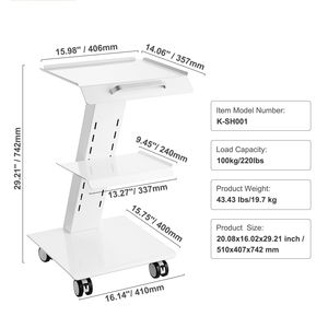 Carrello mobile in metallo a 3 ripiani con ruote girevoli e presa integrata per clinica/ufficio - Product Image 3