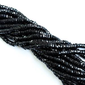 Cuentas facetadas de ónix negro natural de 5 mm y 6 mm en forma de neumático, cuentas sueltas de piedras preciosas para la fabricación de joyería, cuentas de ónix negro Heishi. - Product Image 4