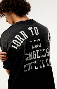 Black Regular Fit Men's T-Shirt White Letter Distressed Embroidery Sun Faded Short Sleeve <b>Turtleneck</b> Street Style 100% Cotton - Product Image 4