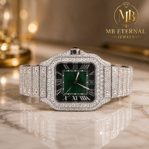 นาฬิกาควอตซ์ทรงสี่เหลี่ยมประดับเพชร MB ETERNAL JEWELS ขนาด 30 มม. กระจกแซฟไฟร์ ตัวเลขโรมัน หน้าปัดอนาล็อก หรูหรา - Product Image 2