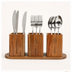 Handcrafted 3-Compartment Wooden Cutlery Holder Eco-Friendly Rustic Silverware <b>Caddy</b> & Utensil Organizer For <b>Kitchen</b> Countertop - Product Image 6