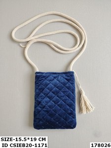 velvet Quilted crossbody pouch <b>Bag</b> With White Rope Handle And Tassel Decoration cotton <b>cord</b> tassel fashion pouch - Product Image 2