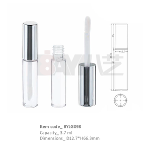 Tube de rouge à lèvres liquide transparent en plastique fin avec capuchon argenté, contenant pour gloss et huile à lèvres - Product Image 1