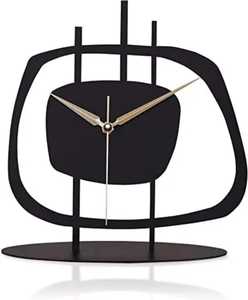 Abstract Geometric Black Gold Table <b>Clock</b> Modern Artistic Oval Base Minimalist Analog Timepiece Home Office Accent - Product Image 1