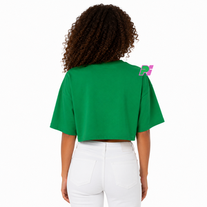 เสื้อครอปท็อปสีเขียวสำหรับผู้หญิง ปักอักษรตามสั่ง คอกลม แขนสั้น ทรงหลวม สไตล์ลำลอง เสื้อยืดฤดูใบไม้ผลิ ฤดูร้อน ผ้าฝ้าย 100% - Product Image 4