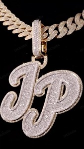 Colgante Personalizado con Letra JP, Adornado con Moissanita VVS1, Joyería Hip Hop, Plata 925 - Product Image 5