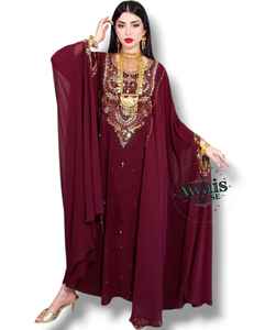 Robe de soirée AWAIS HOUSE Dubaï 2025 élégante et luxueuse en mousseline de soie perlée, coupe trapèze, longueur ras du sol, pour l'Aïd, lavable, service OEM - Product Image 2