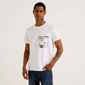 T-shirt à manches courtes en coton à col ras du cou pour hommes-Blocs de couleurs-T-shirts pour hommes en noir et blanc - Product Image 5