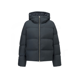 Men's Dark <b>Blue</b> <b>Canvas</b> Hooded Puffer Jacket Eco-Friendly Breathable Windproof Casual Winter Coat Regular Fit Solid Color Zipper - Product Image 1