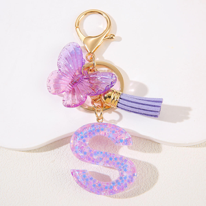 Best-selling Handcrafted Resin Butterfly Tassel Alphabet Pendant Keychain Light Luxury Traditional Design Personalized Bag Charm - Product Image 4