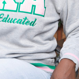 Sweat-shirt personnalisé gris chiné pour femme avec broderie, motif 'Pretty Educated', col rond, manches longues, haut décontracté et tendance - Product Image 5