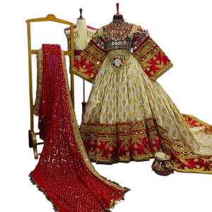 Robe afghane Kuchi de luxe pour femme, col montant, manches longues, brodée, robe de bal longue, rouge et or, tissée, tenue de soirée décontractée - Product Image 1