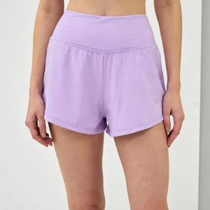 Shorts Deportivos de Cintura Alta para Mujer, Color Lila, Sin Costuras, Elásticos en 4 Direcciones, Cintura Elástica, para Gimnasio, Running - Product Image 3