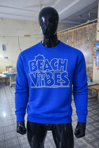 Sweat-shirt bleu décontracté pour femmes, nouveau style, avec logo graphique en strass « BEACH VIBES », coupe ample, col ras du cou, vêtements d'automne et d'hiver - Product Image 6