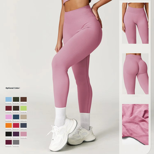 Custom Manufacturer High Waist Yoga <b>Leggings</b> With <b>Pockets</b> Full Length Solid Color Spandex Nylon Seamless Four-Way Stretch Pants - Product Image 5