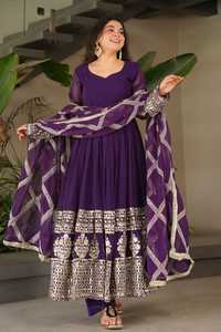 Conjunto de Sharara de Georgette Sintético Azul Bordado con Dupatta, Traje Tradicional Holgado para Mujer, Kurta y Pantalones para Fiesta o Boda - Product Image 5