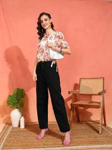 Chemisier élégant pour femme en mousseline à imprimé floral, col et manches bouffantes, boutonné, léger et confortable, idéal pour l'été et le quotidien - Product Image 2