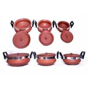 Ensemble de vaisselle en argile terracotta avec couvercles et support en acier inoxydable (lot de 3) - Écologique et réutilisable - Product Image 2