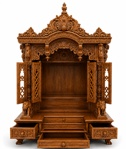 Hand Carved Traditional Teak Wood Pooja Temple with Inner Shrine Custom-Made Durable Home <b>Mandir</b> USA - Product Image 5
