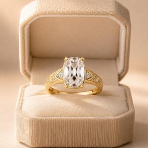 Bague de Fiançailles Vintage Art Déco en Or Jaune 14K avec Diamant de Coupe Coussin Ancienne Mine VS1 de 2,01 carats, Cultivé en Laboratoire, Idéale pour Cadeau de Mariage - Product Image 3