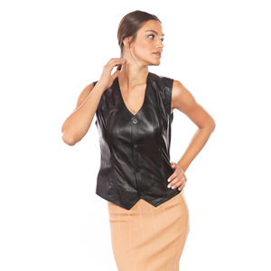 Chaleco de Cuero para Mujer, Estilo Motero, con Cuello Alto y Relleno de Algodón, Precio Económico, Estilo Urbano, Venta Caliente - Product Image 4