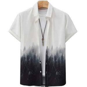 Vêtements pour hommes OEM vente en gros de chemises hawaïennes en coton à manches courtes décontractées col rabattu imprimé chemises hawaïennes pour hommes - Product Image 1