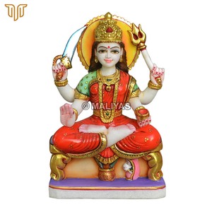 Estatua de Santoshi Mata en Mármol con Espada y Trishul |   Ídolo de Santoshi Maa sentado, Murti de mármol hecho a mano para templo y hogar |   MALIYAS - Product Image 6