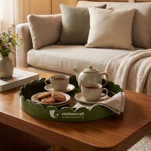 Modern Round Scalloped Lacquered Polished Serving Tray Handmade Eco-Friendly Dish for Daily Use in Home Hotel Restaurant - Product Image 5