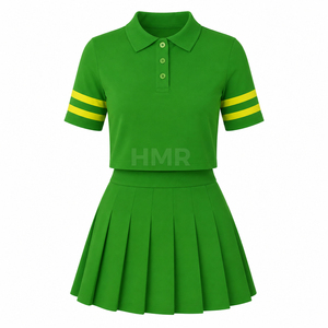Ensemble de sport respirant et élégant HMR Sisterhood Sorority 2 pièces vert et jaune, haut court et jupe plissée - Product Image 4