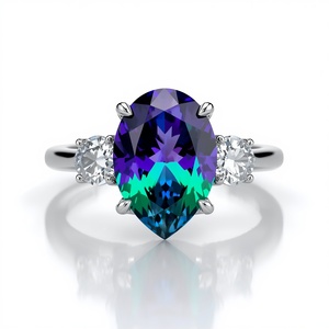 Lab Grown Diamond <b>Ring</b> 14K White Gold Alexandrite Engagement <b>Ring</b> <b>Fine</b> Jewelry Pear Cut Diamond Jewelry for Women - Product Image 2