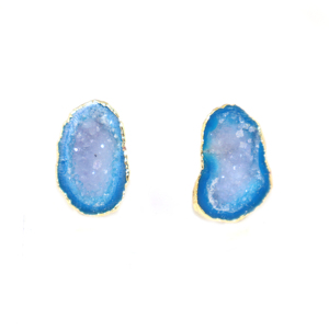 Goran Vogue Vintage Style Purple Geode Druzy Gemstone Geometric Trendy 24K Gold Plated <b>Brass</b> Women's Engagement Stud Earrings - Product Image 3