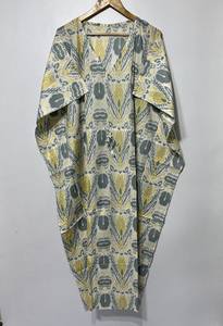 Nuevo Kaftán Naaz Textile con Estampado Animal, Cuello en V, Cordón Ajustable, Manga Corta, Corte Evase, Algodón Suave Indio, Encaje, Largo Completo, para Mujer - Product Image 6