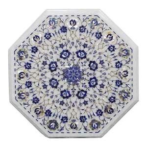 Mesa de Centro de Mármol Blanco Lapislázuli con Diseño Floral Antiguo Incrustado - Product Image 5