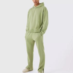 Conjunto de 2 Piezas de Sudadera con Capucha y Pantalones Deportivos Anchos Estilo Vintage, Personalizados con Serigrafía, Efecto Deslavado al Sol, Lavado Ácido, Ecológicos, 100% - Product Image 2
