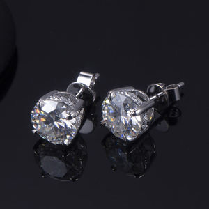 Pendientes de Oro Sólido de 18K con Diamante Cultivado en Laboratorio de 1 Quilate, Corte Redondo, Unisex, para Hombre y Mujer - Product Image 3