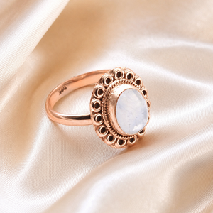 925 Sterling <b>Silver</b> Oval Rainbow Moonstone Bezel Set Vintage Boho Artisan <b>Statement</b> <b>Ring</b> Rose Gold & Yellow Gold Plated - Product Image 1