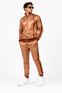 Custom Copper <b>Brown</b> Tracksuit Set for Men Wholesale Metallic Sportswear <b>Jogger</b> Suit OEM Manufacturer - Product Image 2