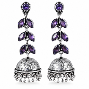 Oxidized <b>Silver</b> Purple Marquise Stone Long Jhumka <b>Earrings</b> Handmade Indian Statement Drop <b>Earrings</b> Wholesale - Product Image 1