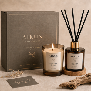 ชุดของขวัญเทียนหอมแก้วอำพันสุดหรู AIKUN พร้อมก้านไม้หอมและบรรจุภัณฑ์ริบบิ้น สำหรับเทศกาลต่างๆ ขายส่ง - Product Image 3