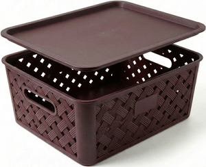 Panier de rangement en plastique tissé avec couvercle - Product Image 3