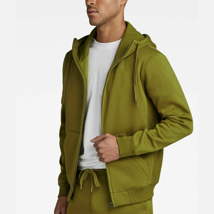 Sweat-shirt à capuche zippé vert olive pour homme, en molleton, double capuche, décontracté, sportswear, streetwear, personnalisable, vente en gros, OEM - Product Image 2