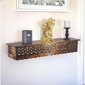 Estante de pared ornamental de madera de Sheesham tallado a mano de 28 pulgadas, caoba, venta al por mayor - Product Image 2
